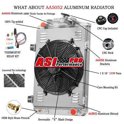 For 1930 Chevy Car Chevy V8 Conversion 3 Row Aluminum Radiator+Shroud Fan