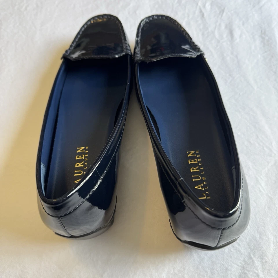 Lauren Ralph Lauren Patent Leather Classic Flats Loafers Shoes Navy Blue S 7.5  - Image 2 of 4