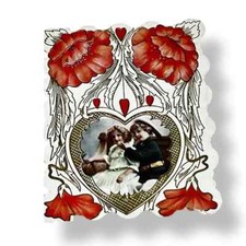 Vintage Valentine Card Diecut Flowers Two Children Fishing For Heart EBX
