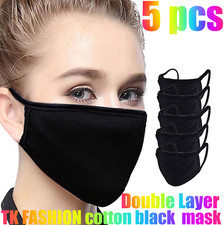 5pcs Soft Cotton Face Black Mask Double Layer Reusable and Washable Unis