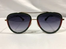 Authentic New Gucci GG0062S 003 Aviator Sunglasses in Green/Red Grey Lenses