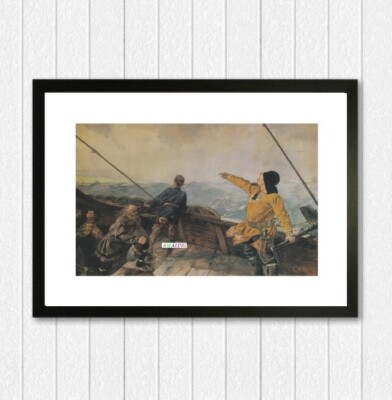 Christian Krogh, Leif Erikson Discovers America, Seascape Nautical Art Print