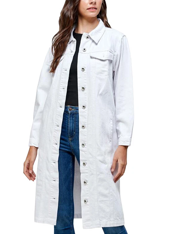 Abrigo informal largo de gran tamaño de algodón de mezclilla con botones para mujer