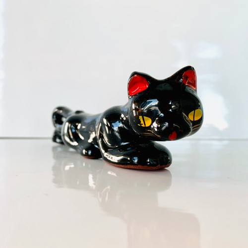 Adorable Small Vintage Black Crouching Baby Panther Jaguar Made in Japan 6” - Picture 3 of 7