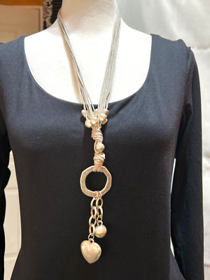 Gillian Julius Silver Heart and Ball Necklace on Link Chain with Silver Nuggets