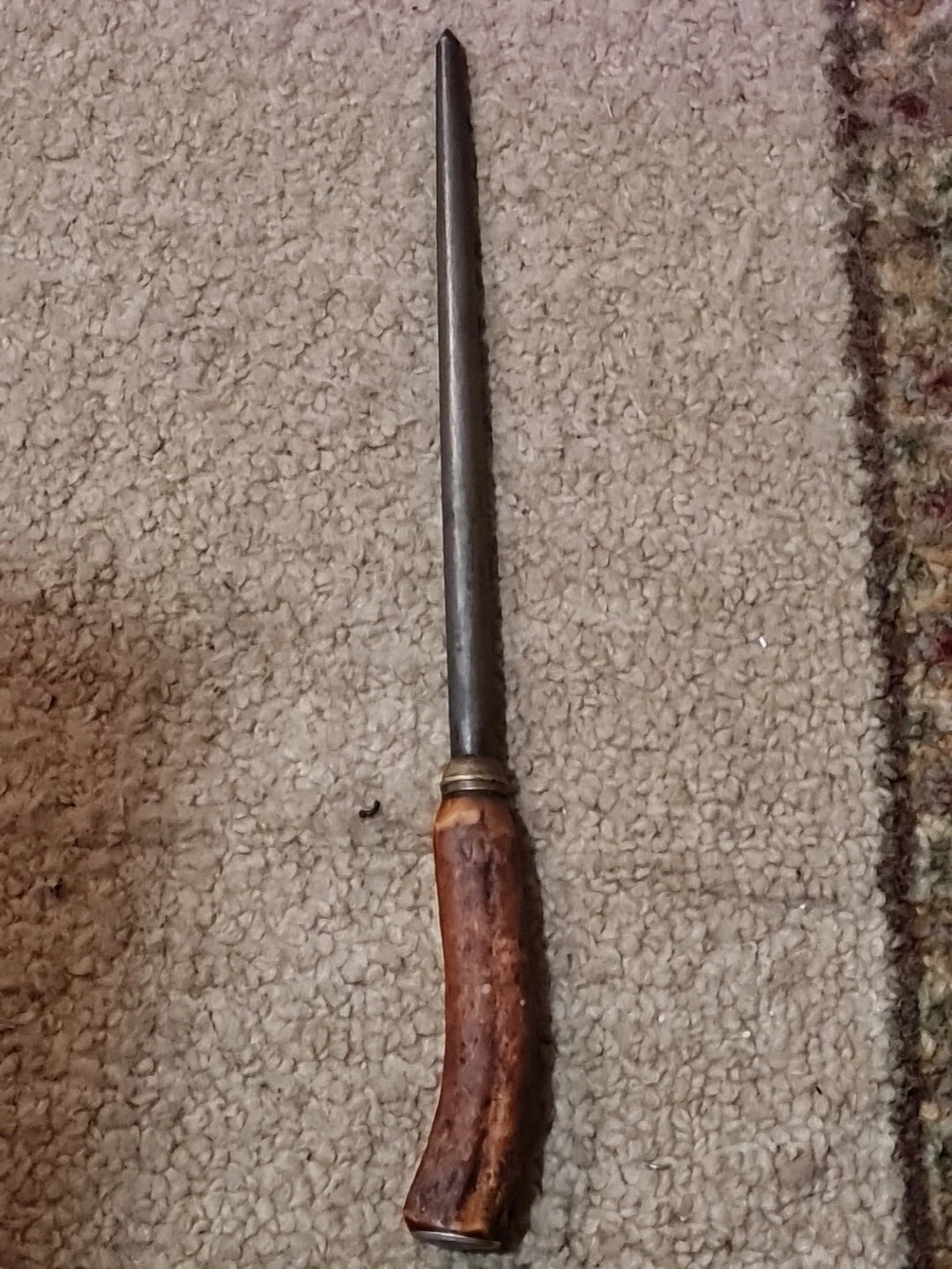Vintage Village Blacksmith Knife Sharpener Steel Honing Rod Horn Handle. USA