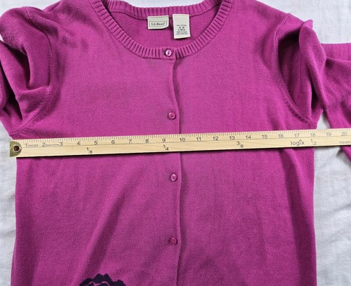 LL Bean Girl’s Pink Long Sleeve Embroidered Rose Cardigan Sweater XL - Picture 5 of 8