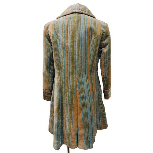 Vtg 60 Tapestry Coat Custom Made Striped Velvet Upholstery Gold Buttons - Picture 3 of 21
