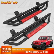 Running Boards for 2018-2025 2026 Jeep Wrangler JL 2 Door Nerf Bar Side Step Red