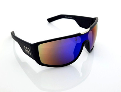Quicksilver Sports Wrap Shield Sunglasses Matte Black Frame Blue-Orange Mirror