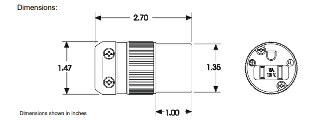 Conector estándar Marinco 5269 15A 125V 2P 3W (5-15R) Foto 2 de 2