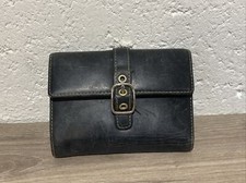 Coach Leather Bifold Wallet Black Silver Buckle Coin Pocket