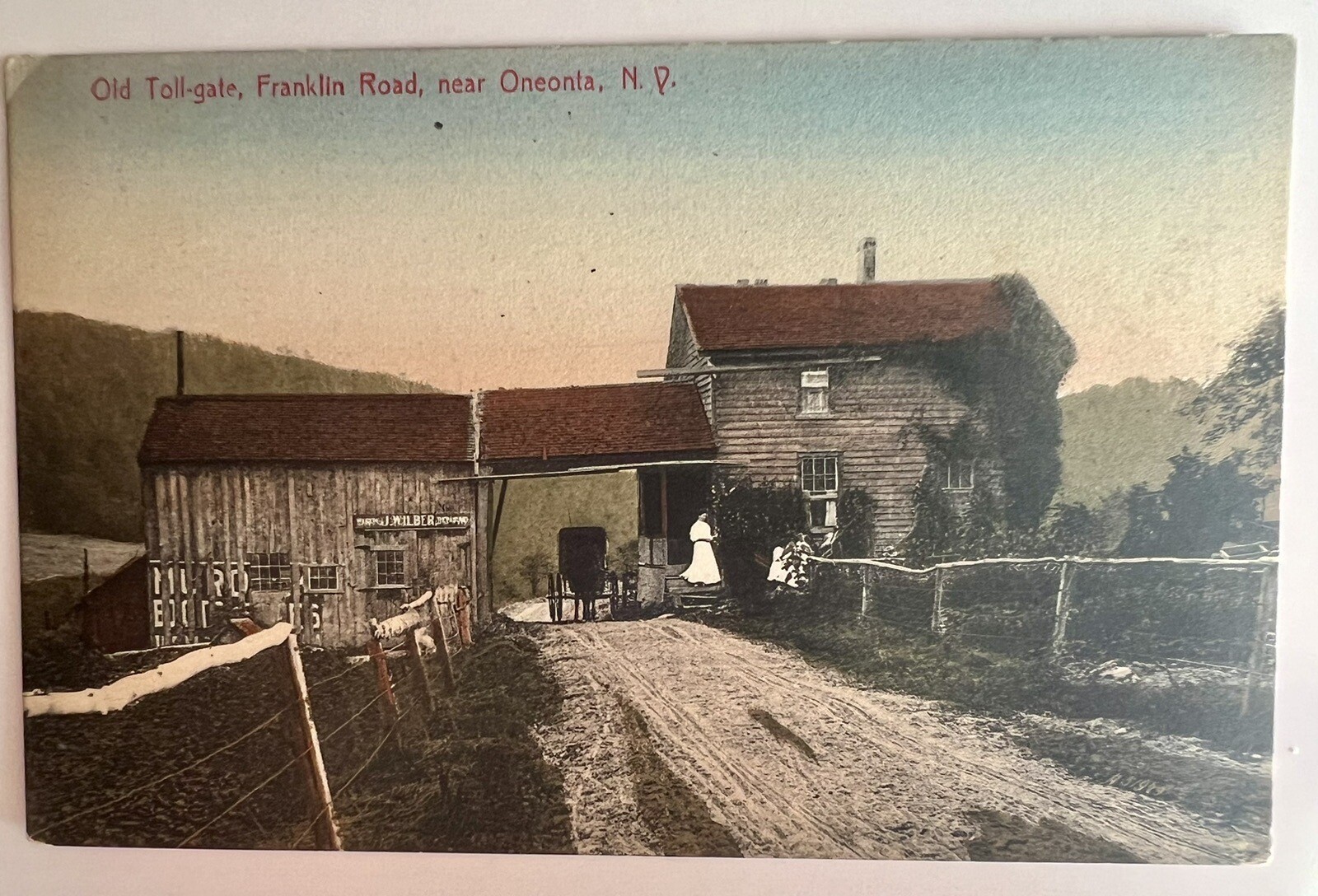 Vtg Antique Litho Postcard Old TollGate Franklin Rd Near Oneonta NY