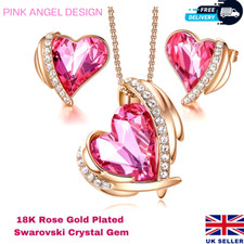 CDE Jewellery Sets Gift Rose Gold Necklace Chain Earrings Heart For Women Ladies