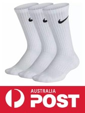 3-Pack Unisex Nike WHITE PERFORMANCE Cotton Cushioned Crew Socks Mens M6-8/L8-12