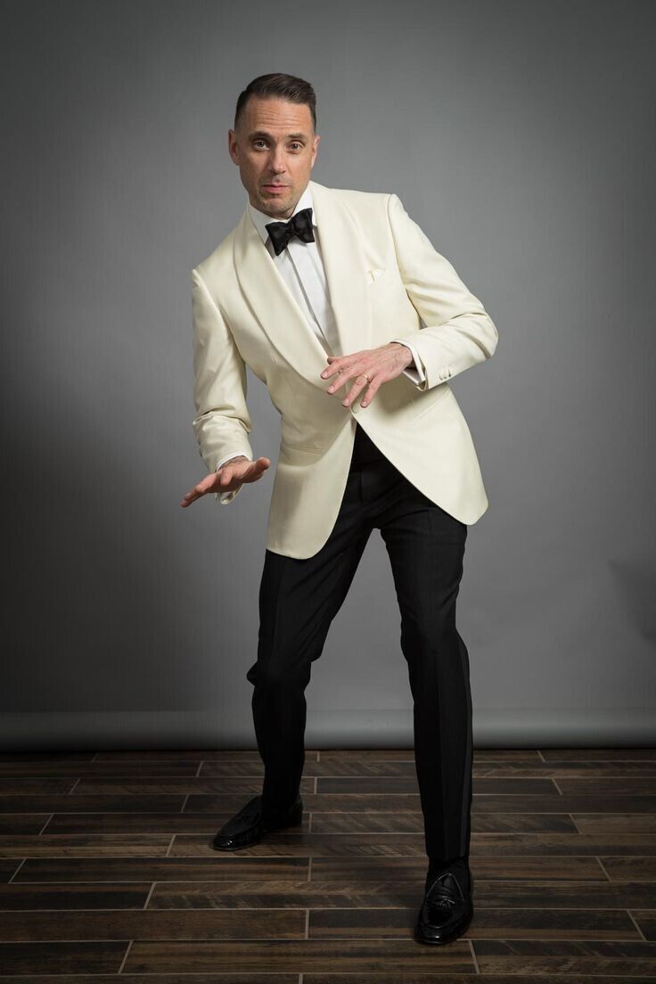 Men039s Suit Ivory Blazer Black Pants Party Prom Groom Tuxedo Wedding  Suit Custom  eBay