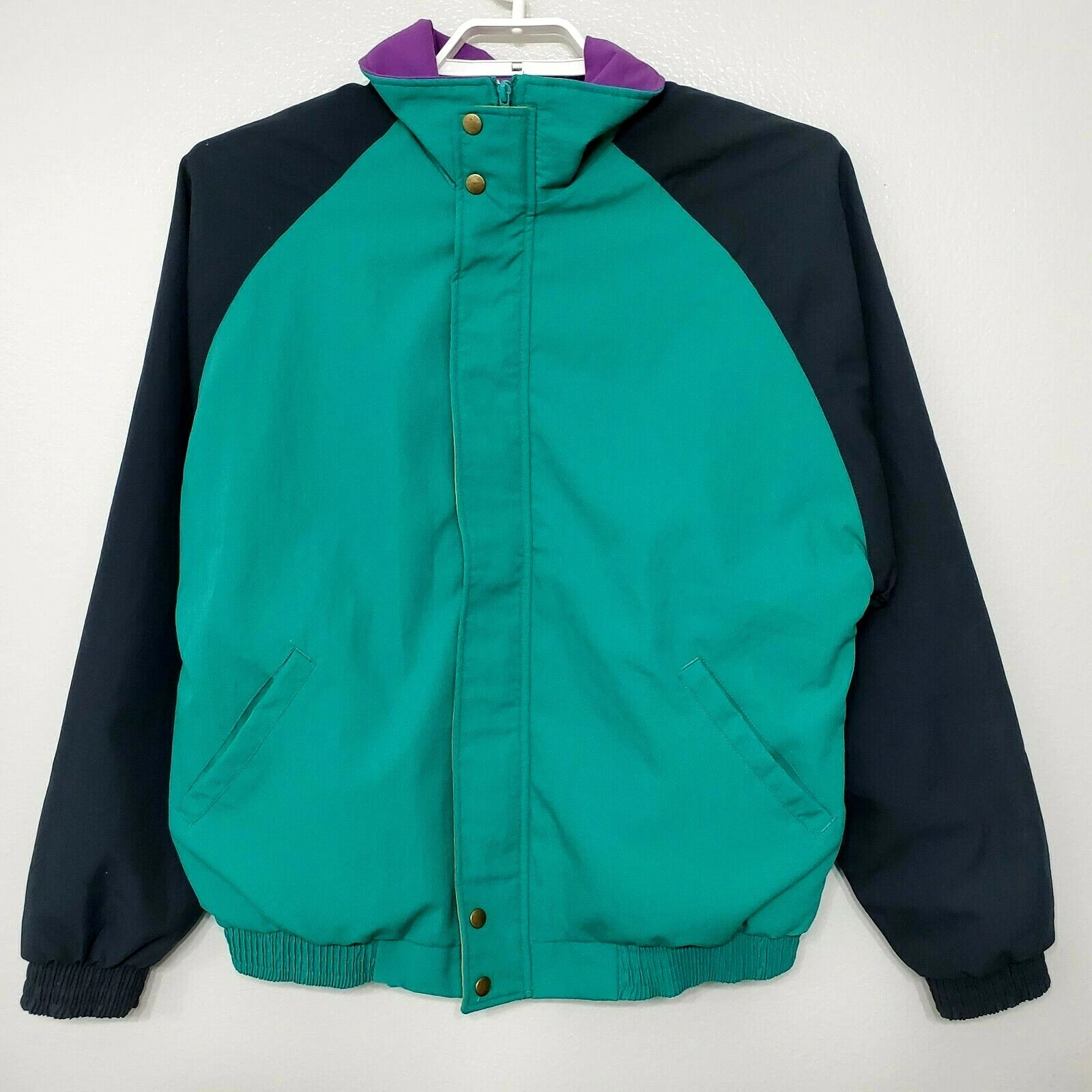 Vintage Hilton Active Apparel Windbreaker Jacket Full Zip Large Green/Navy