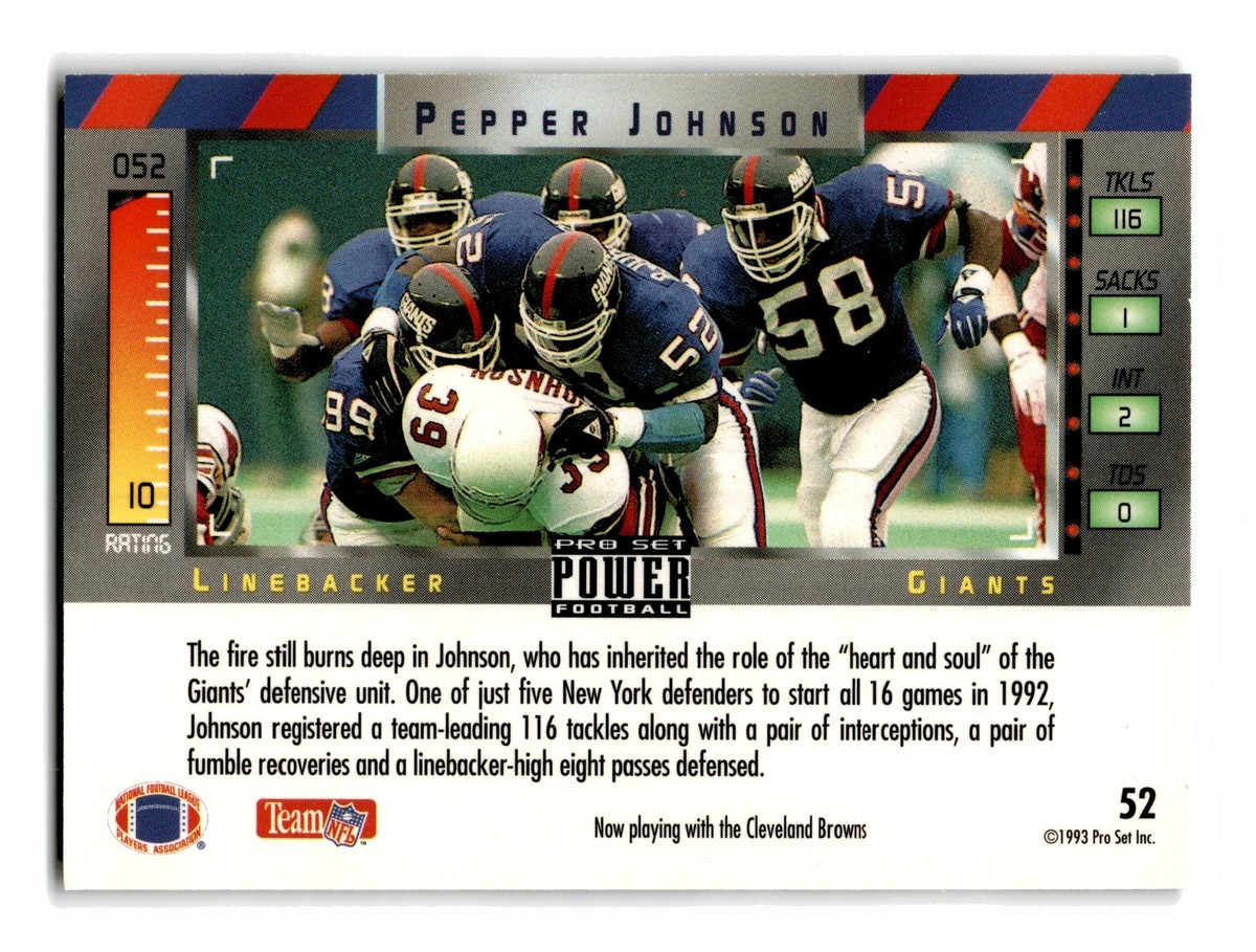 Pepper Johnson 1993 Pro Set Power #52 New York Giants Mint | eBay