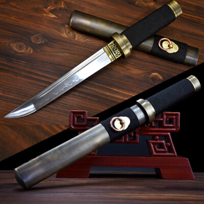 Samurai Dagger Sword Tanto Katana Clay Tempered T10 Steel Sharp Outdoors Knife