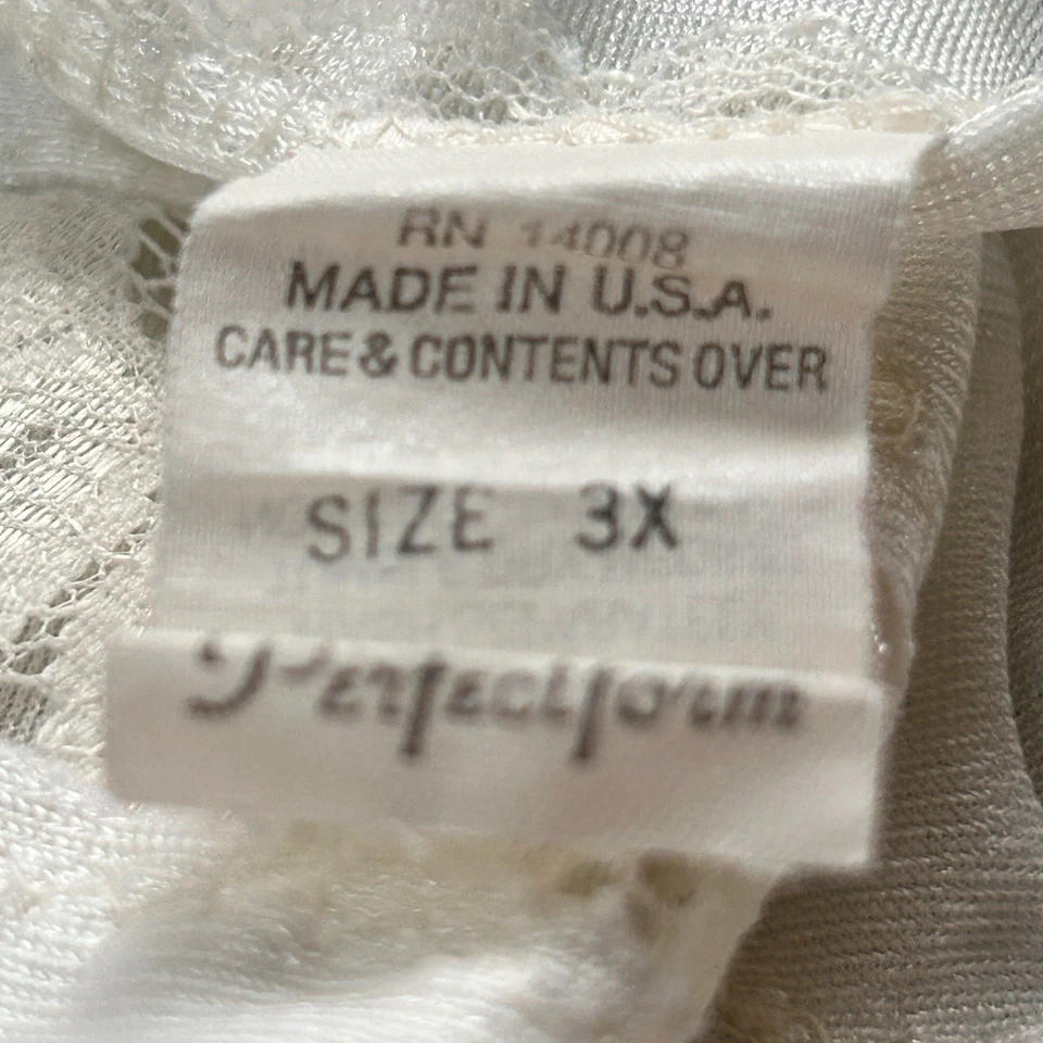 Camiseta sin mangas vintage de encaje blanco Perfectform para mujer talla 3X lazo verde Foto 4 de 4