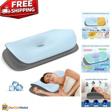 Dual Height Ergonomic Neck Pillow - Support for Side, Back  Stomach Sleepers