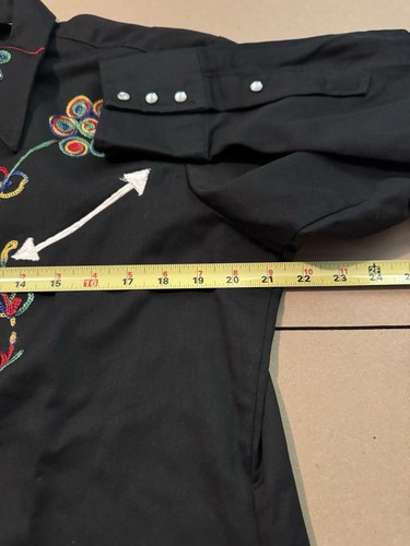 VTG Sears Western Wear Embroidered Pearl Snap Shirt Men L Black Yoke Rodeo Cowbo - Picture 6 of 7