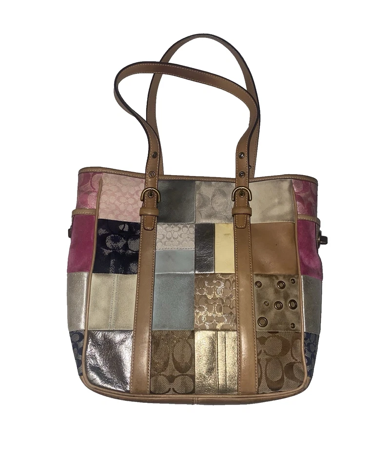 Bolso de Mano y Muñequera Coach Vintage Patchwork - Gamuza y Cuero Dorado/Marrón Foto 2 de 4