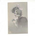 Postcard Glamor  Female Model Big Bow Long Braid in Hair RPPC    TC 1831