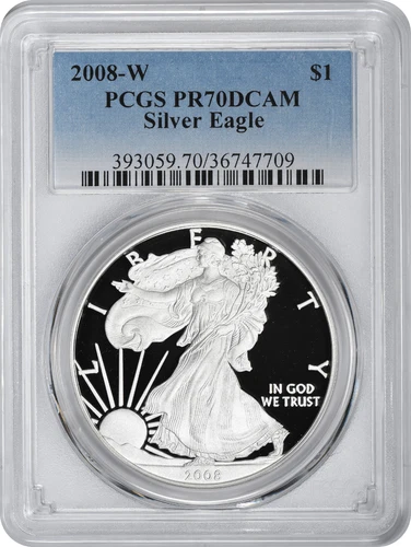 2008-W American Silver Eagle Dollar PR70DCAM PCGS Proof 70 Deep Cameo