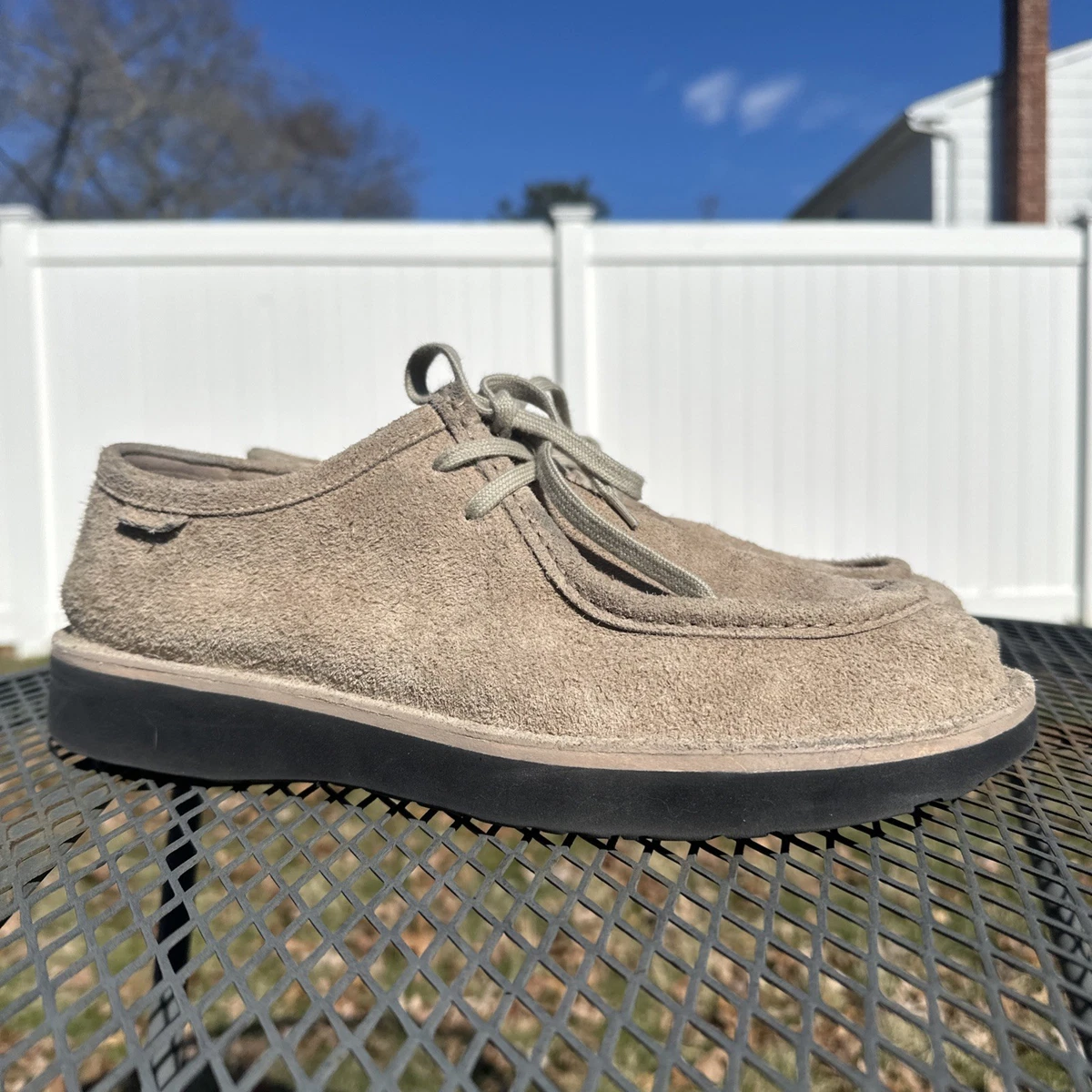 Loewe Faro Lace Up Derby Moc-Toe Sand Suede Calfskin Shoe 