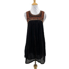 Free People Dress Women 2 Black Aztec Bib Beaded Embroidered Back Zip Cutout