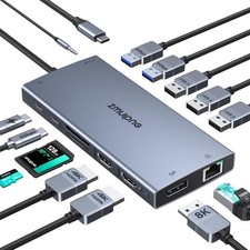 USB C Docking Station Dual Monitor 15-in-1 Triple Display 2 HDMI 4K DP 8K 100W