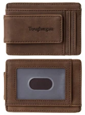 Toughergun Minimalist Wallet for Men with Magnetic Money Clip Leather Slim Wa...