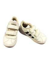 Adidas White Black Unisex Kids Hook Loop Low Top Sneakers Non-Slip