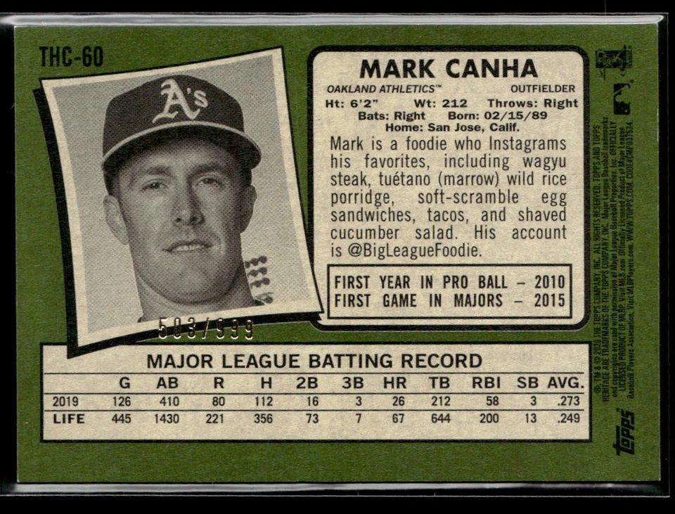 2020 Topps Heritage #THC-60 Mark Canha Chrome Exclusives #/999 - Image 2 of 2