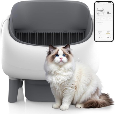 Open-Top Self Cleaning Litter Box, Automatic Cat Litter Box with APP Control, In