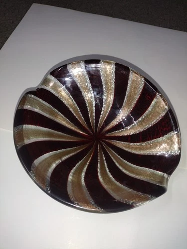 Alfredo Barbini 1950s Vintage Italian Murano Cased Glass Circus Tent Bowl red