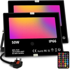 LED Floodlight Outdoor 50W, Colour Changing Flood Lights with Remote Control, Ti