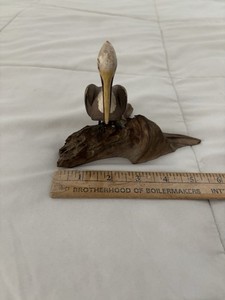 6'  PELICAN ON DRIFT WOOD  TROPICAL SCULPTURE BIRD DECOR HAND CARVED FLORIDA