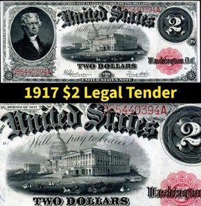 HGR SUNDAY 1917 $2 Legal Tender (GORGEOUS) Appears Near UNCIRCULATED