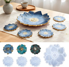 Large Flower Resin Tray Mold Set, White Silicone Molds, 14 Inch with 4 Coaster M