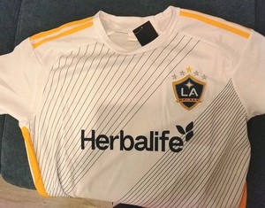 NWT LA Galaxy Soccer Jersey & Shorts,  White/Navy/Gold MLS Herbalife Size L. A+