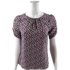 Talbots Womens Top Size Small Petite Floral Black Pink Ruched Sleeve Blouse