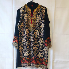 Sana Safinaz Women's Black Embroidered Kurta Tunic Long Sleeve