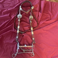 Vtg Silver Buckles Rawhide Browband Western Show Headstall Bridle Horse Bit Tack