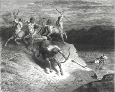 CENTAURS ATTACK THE SOULS IN BOILING BLOOD 1903 Gustave Doré ANTIQUE ENGRAVING