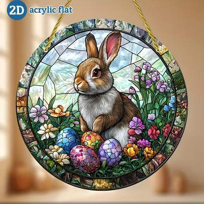 Easter Eggs Bunny Acrylic Suncatcher Window Hanging Decoration Floral Ornament