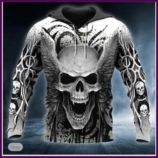 2025 New Men's Skull Hoodie Sweatshirts 3D print Head Pattern Hooded Pullover.