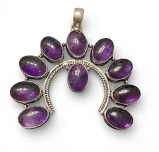NEW Southwest Purple AMETHYST 925 Sterling Silver Plated STATEMENT NAJA Pendant