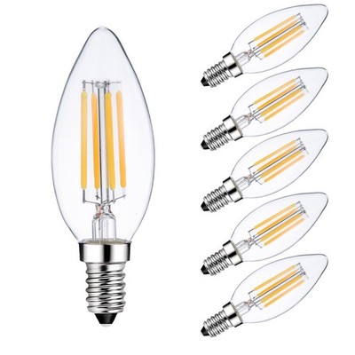 2700K Warm White E14 Candelabra LED 40W Equivalent Dimmable Candle Bulb 6 PCS